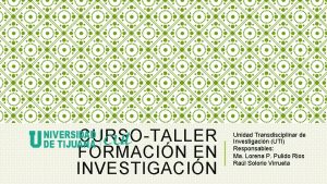 CURSOTALLER FORMACIN EN INVESTIGACIN Unidad Transdisciplinar de Investigacin