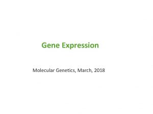 Gene Expression Molecular Genetics March 2018 Gene Expression