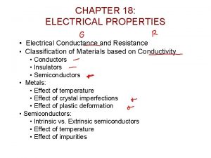 CHAPTER 18 ELECTRICAL PROPERTIES Electrical Conductance and Resistance