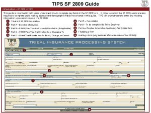 TIPS SF 2809 Guide Introduction SF 2809 in