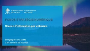 FONDS STRATGIE NUMRIQUE Sance dinformation par webinaire Les