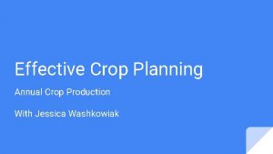 Effective Crop Planning Annual Crop Production With Jessica