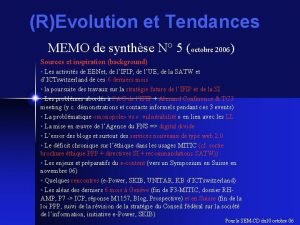 REvolution et Tendances MEMO de synthse N 5