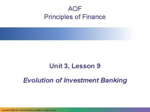 AOF Principles of Finance Unit 3 Lesson 9