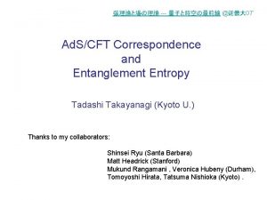 07 Ad SCFT Correspondence and Entanglement Entropy Tadashi