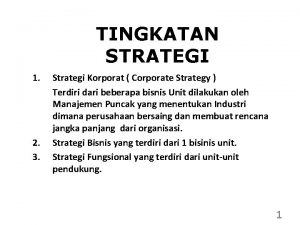 TINGKATAN STRATEGI 1 2 3 Strategi Korporat Corporate