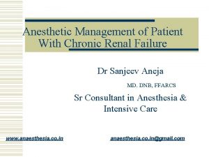 Anesthetic Management of Patient With Chronic Renal Failure