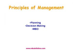 Principles of Management Planning Decision Making MBO www