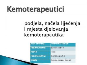 Kemoterapeutici podjela naela lijeenja i mjesta djelovanja kemoterapeutika