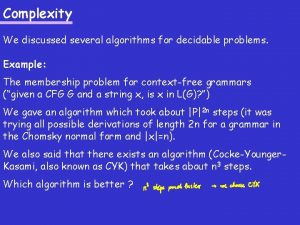 Complexity We discussed several algorithms for decidable problems
