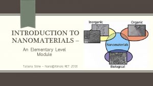 INTRODUCTION TO NANOMATERIALS An Elementary Level Module Tatiana