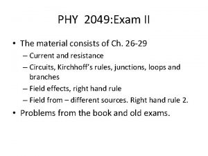 PHY 2049 Exam II The material consists of