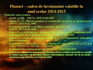 Planuri cadru de nvmnt valabile n anul colar