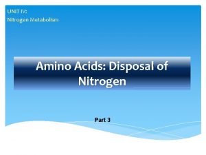 UNIT IV Nitrogen Metabolism Amino Acids Disposal of