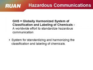 Hazardous Communications GHS Globally Harmonized System of Classification