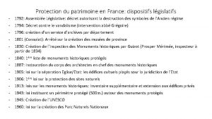 Protection du patrimoine en France dispositifs lgislatifs 1792