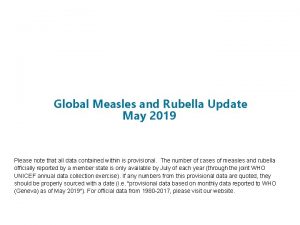 Global Measles and Rubella Update May 2019 Please