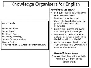 Knowledge Organisers for English You will study Romeo