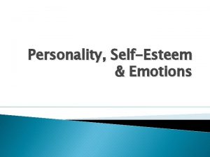 Personality SelfEsteem Emotions Personality Your personality consists of