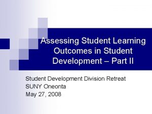 Assessing Student Learning Outcomes in Student Development Part