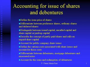 Accounting for issue of shares and debentures n
