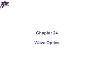 Chapter 24 Wave Optics Wave Optics The particle