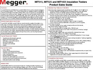 MIT 515 MIT 525 and MIT 1025 Insulation