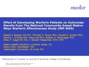 Effect of Genotyping Warfarin Patients on Outcomes Results