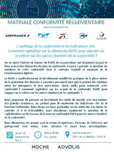 MATINALE CONFORMIT RGLEMENTAIRE Avec la participation de Loutillage