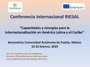 Conferencia Internacional RIESAL Capacidades y sinergias para la