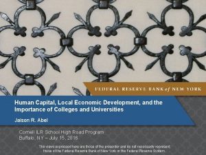 Human Capital Local Economic Development and the Importance