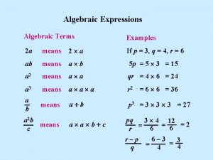 Algebraic Expressions Algebraic Terms Examples 2 a means