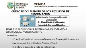 CURSO USO Y MANEJO DE LOS RECURSOS DE