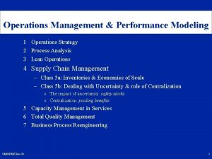 Operations Management Performance Modeling 1 Operations Strategy 2