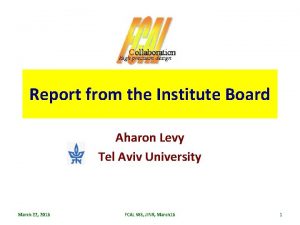 Report from the Institute Board Aharon Levy Tel