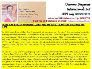 Diamond Surpreme International Unit SEPT 2013 NEWSLETTER written