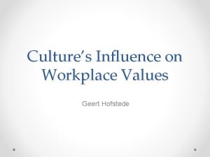 Cultures Influence on Workplace Values Geert Hofstede Cultural