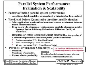 Parallel System Performance Evaluation Scalability Factors affecting parallel