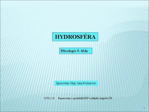 HYDROSFRA Prodopis 9 tda Zpracovala Mgr Jana Richterov