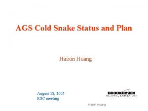 AGS Cold Snake Status and Plan Haixin Huang