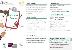 Course Synopsis Preceptor Course When Where The twoday