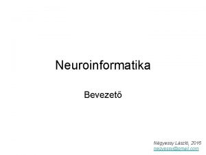 Neuroinformatika Bevezet Ngyessy Lszl 2016 negyessygmail com Mi