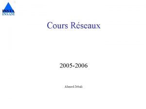 Cours Rseaux 2005 2006 Ahmed Jebali Problmatiques des