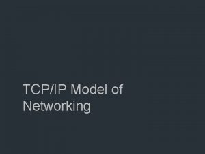 TCPIP Model of Networking TCPIP Model Layers Application