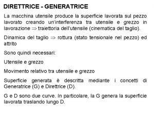 DIRETTRICE GENERATRICE La macchina utensile produce la superficie