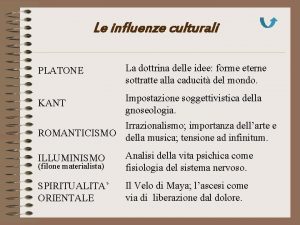 Le influenze culturali PLATONE La dottrina delle idee