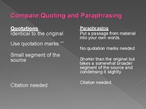 Compare Quoting and Paraphrasing Quotations Identical to the