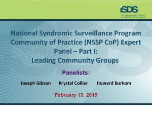 National Syndromic Surveillance Program Community of Practice NSSP