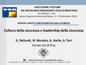 VALUTAZIONE E GESTIONE DEL RISCHIO NEGLI INSEDIAMENTI CIVILI