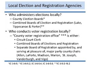 Local Election and Registration Agencies Who administers elections